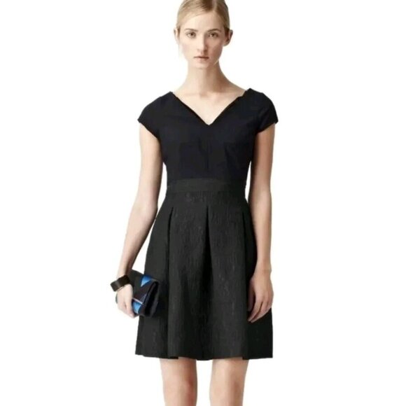 REISS Uma Dress Black Blue Jacquard Textured Skirt Fitted Size US 4 - Picture 1 of 12